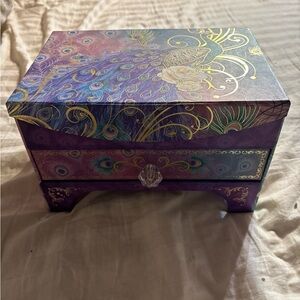 Peacock Design Jewelry Box and Teddy Bear